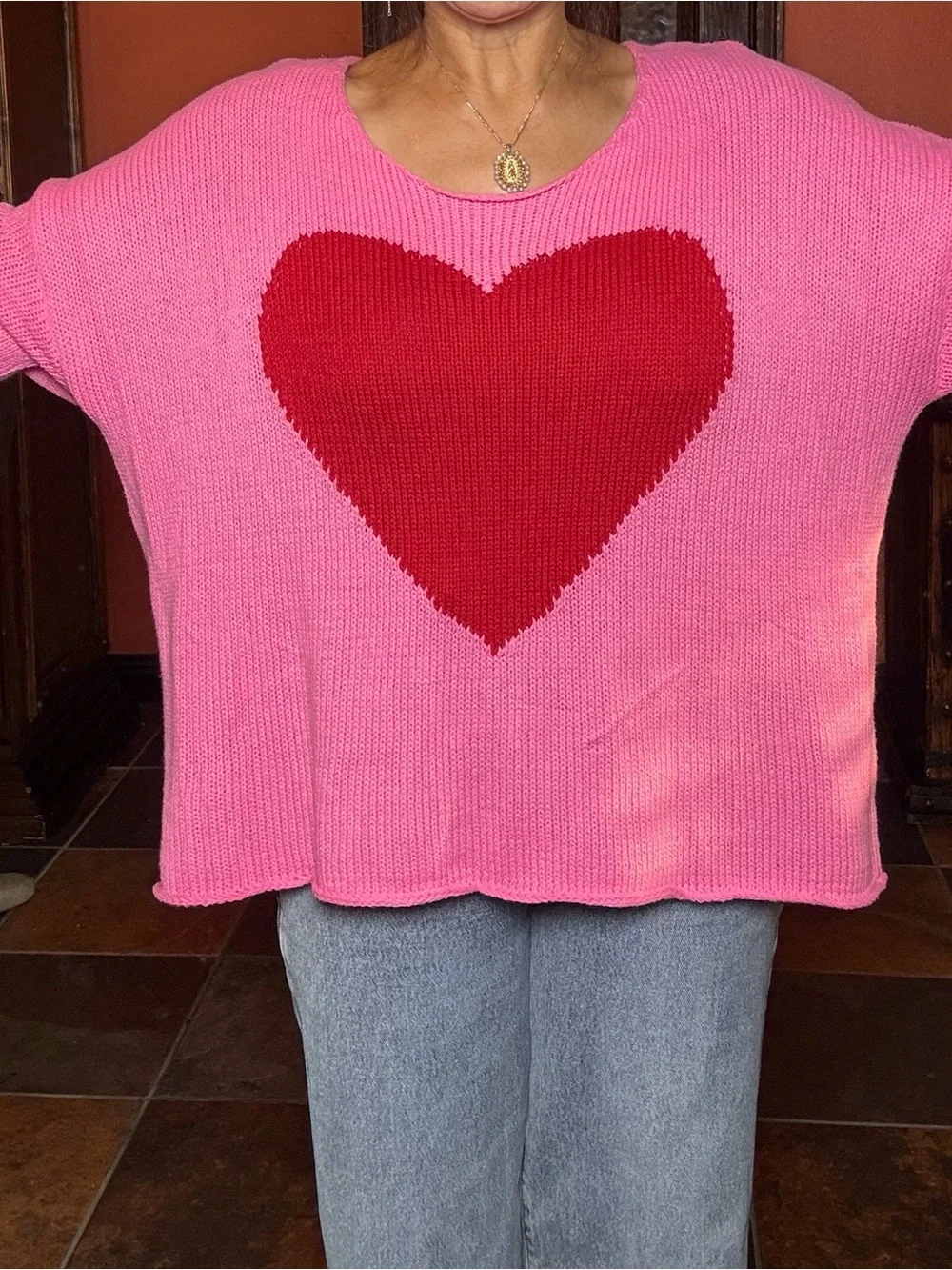 Miracle Pink Sweater with Red Heart Intarsia